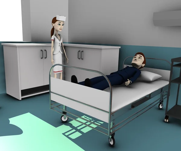 3d rendu de personnage de bande dessinée à l'hôpital — Photo