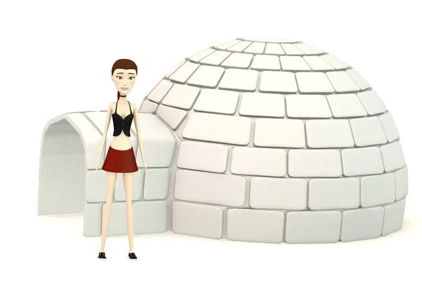 3D render av tecknad karaktär med igloo — Stockfoto