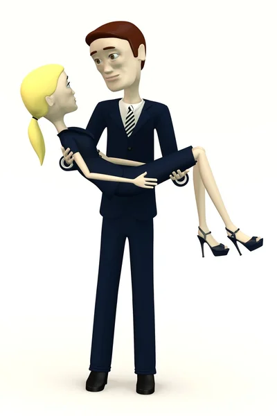 3d render of cartoon character carrying woman — Stock Photo, Image