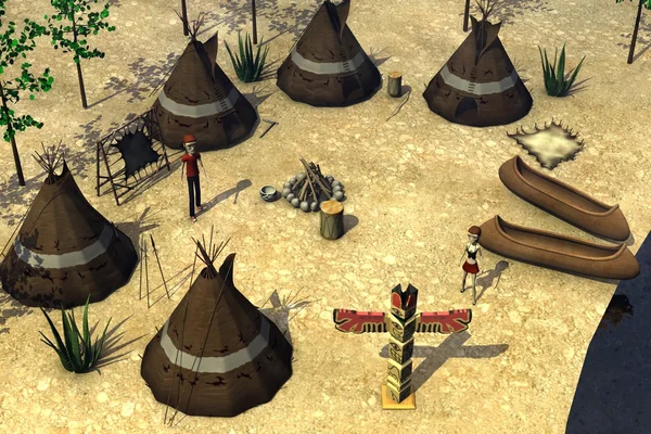 3D-Darstellung einer Zeichentrickfigur in einem indischen Dorf — Stockfoto