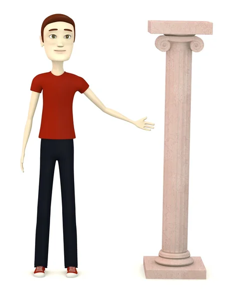 3D визуализация персонажа мультфильма с ионной колонной — стоковое фото