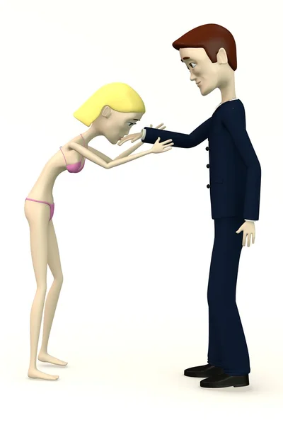 3d render of cartoon girl kissing businessman hand — Stock Photo, Image