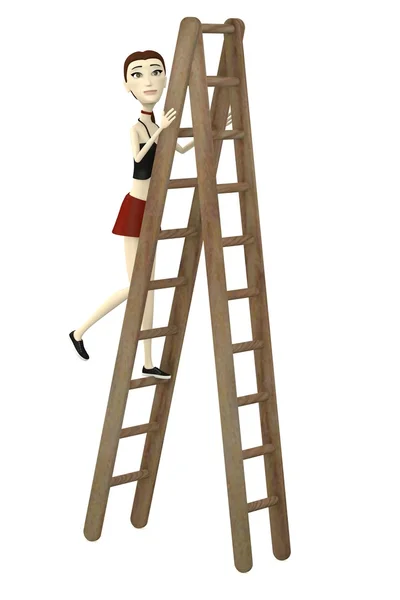 在梯子上的卡通人物的 3d 呈现器 — 图库照片