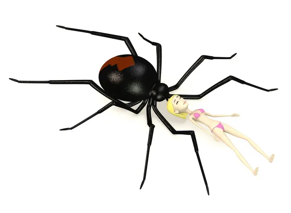 3D рендеринг мультиплікаційного персонажа з чорною вдовою-павуком — стокове фото