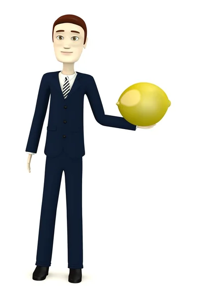 3d render of cartoon character with lemon — Stock Photo, Image