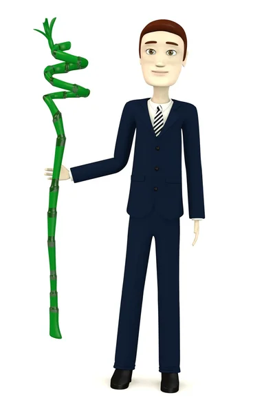 3d render of cartoon character with lucky bamboo — Stock Photo, Image