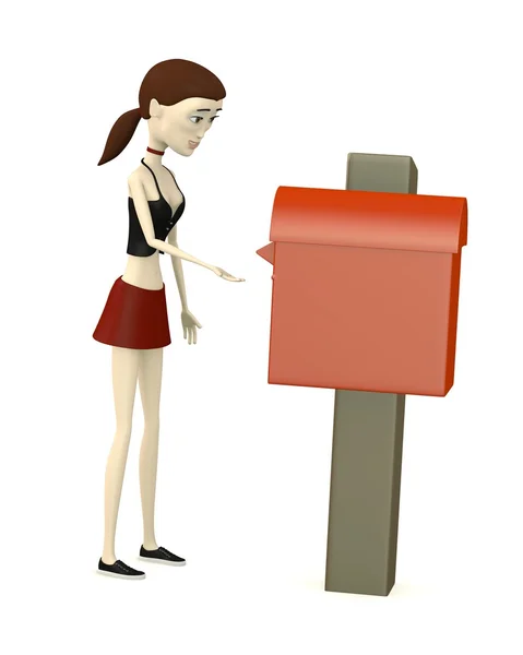 Renderização 3d de personagem de desenho animado com caixa de correio — Fotografia de Stock