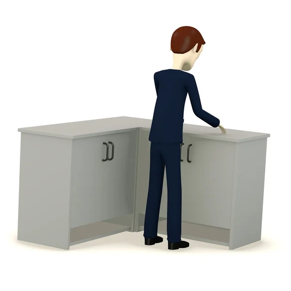 3d render of cartoon character with cupboard — Stock Photo, Image