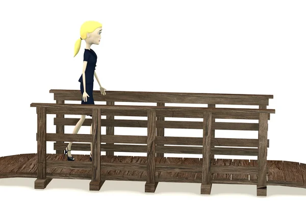 Renderização 3d de personagem de desenho animado andando na ponte — Fotografia de Stock