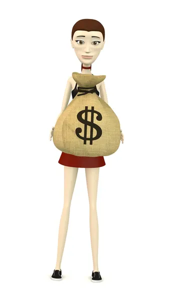 3d render of cartoon character with moneybag — Stock Photo, Image