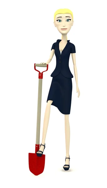 3d render of cartoon character with shovel — Stock Photo, Image