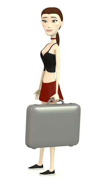 A rajzfilmfigura, bőrönd 3D render — Stock Fotó