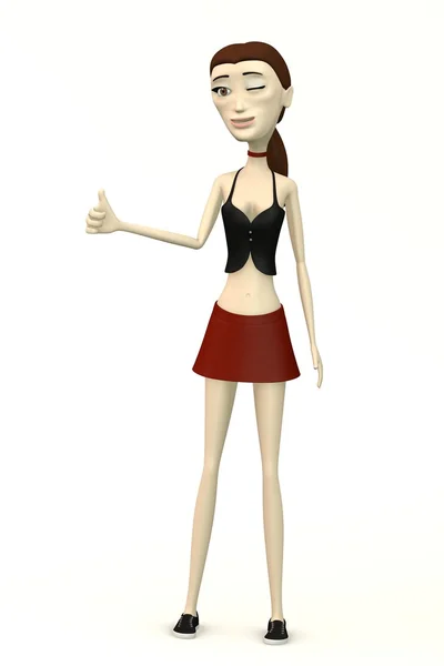 Female character in casual clothes with thumb up — Stock Photo, Image