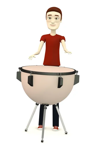 3d render of cartoon character with timpani — Stock Photo, Image