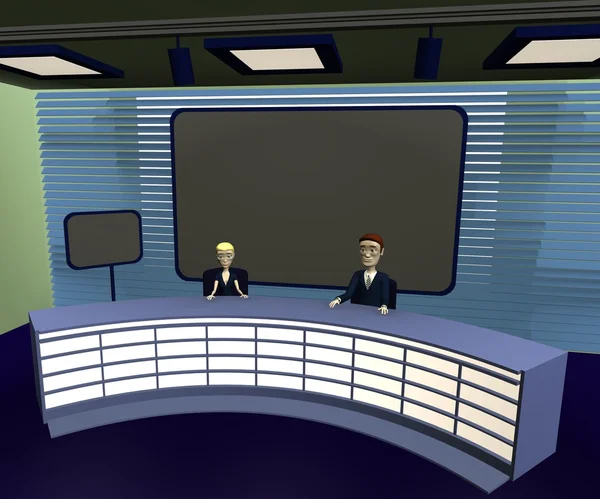 卡通人物在电视演播室中的 3d 呈现器 — 图库照片