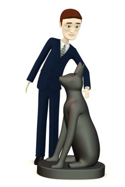 3D render Mısırlı heykeli ile çizgi film karakteri