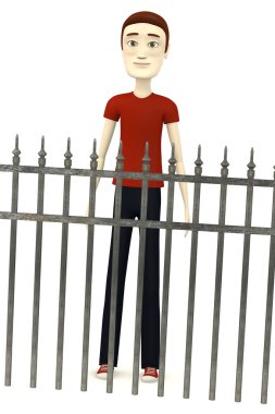 3D render çit ile çizgi film karakteri