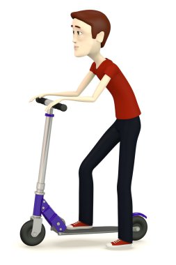 çizgi film karakteri scooter üzerinde 3D render