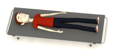 çizgi film karakteri sedye üzerinde 3D render