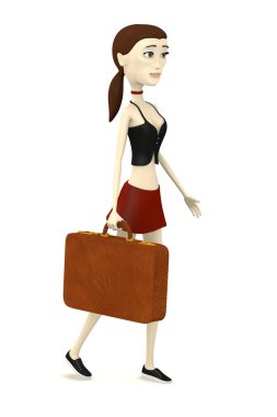 çizgi film karakteri ile bavul 3D render