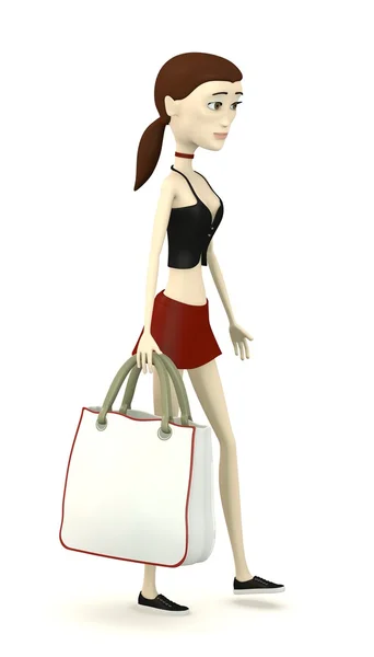 쇼핑백과 만화 캐릭터의 3d 렌더링 — 스톡 사진