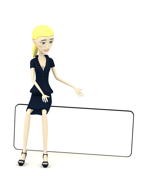 3D render van cartoon meisje met leeg bord — Stockfoto