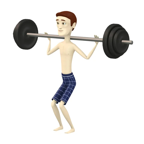 3D render van stripfiguur met barbell — Stockfoto