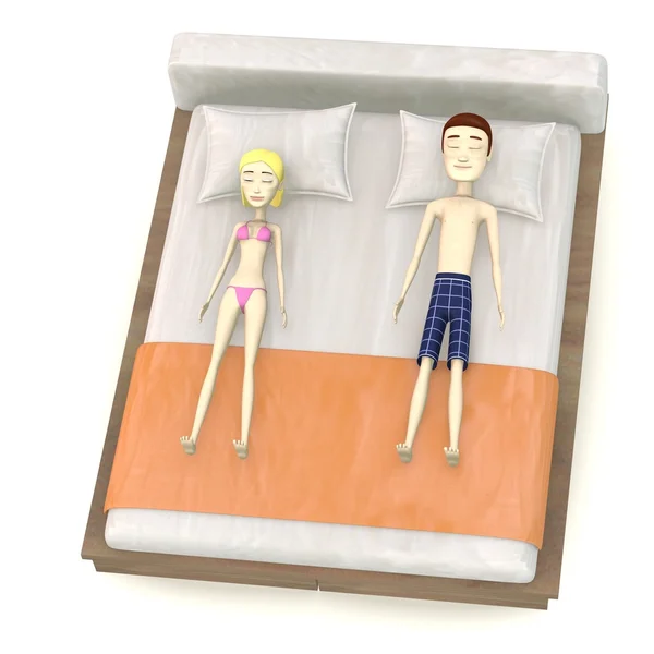 3d renderizado de personaje de dibujos animados en la cama — Foto de Stock