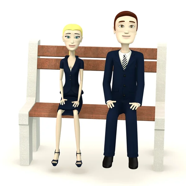 3d render of cartoon characters on bench — Stock Photo, Image