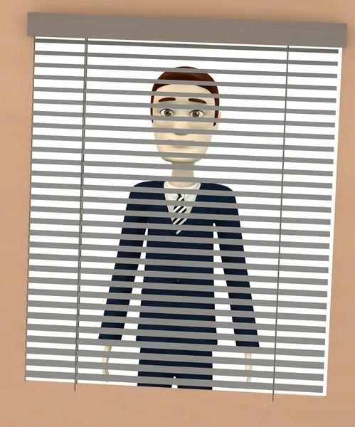 3d render of cartoon character behind blinds — Stock Photo, Image