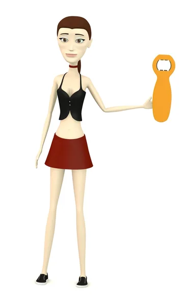 3d render of cartoon character with bottle opener — Stock Photo, Image