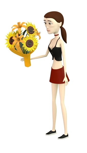 Rendering 3d del personaggio dei cartoni animati con bouquet — Foto Stock