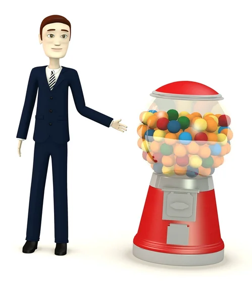 3d render of cartoon character with bubblegum machine — Stock Photo, Image