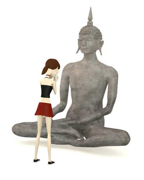 3d render of cartoon character with buddha — Stock Photo, Image