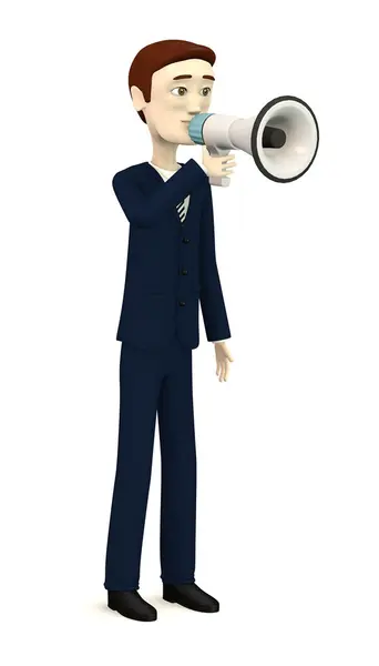 Renderização 3d de personagem de desenho animado com megafone — Fotografia de Stock