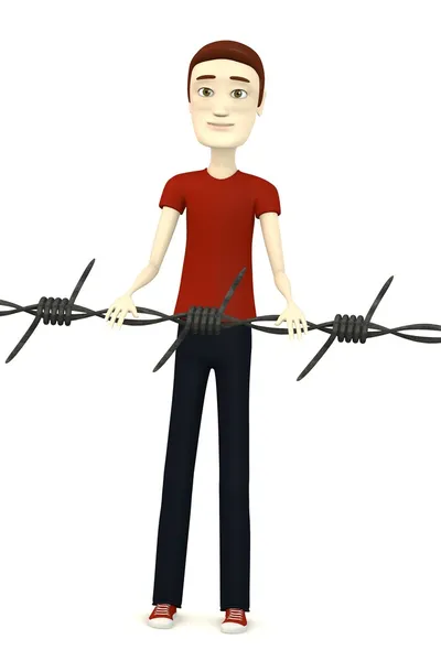 3d render of cartoon character with barbed wire — Stock Photo, Image