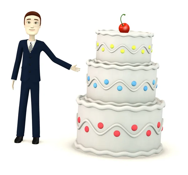 3D візуалізація мультиплікаційного персонажа з тортами — стокове фото