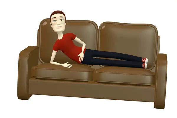 3d render of cartoon character on sofa — Stock Photo, Image