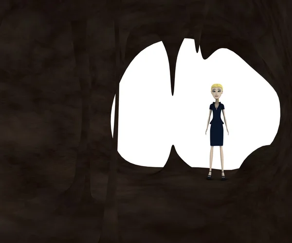 Renderização 3d de personagem de desenho animado na caverna — Fotografia de Stock