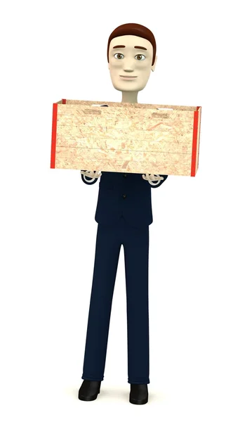 3d render of cartoon character with box — Stock Photo, Image