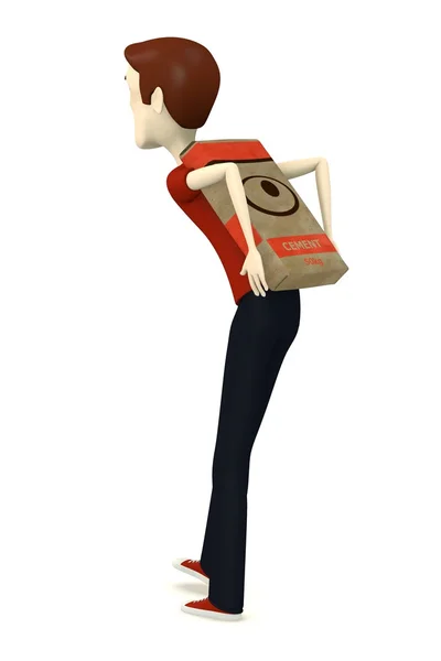 3d render of cartoon character with cement bag — Stock Photo, Image