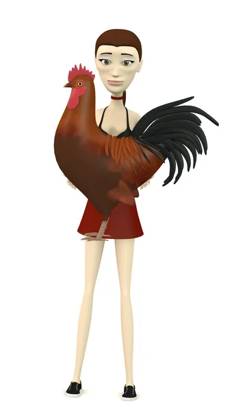 3d render of cartoon character with rooster — Stock Photo, Image