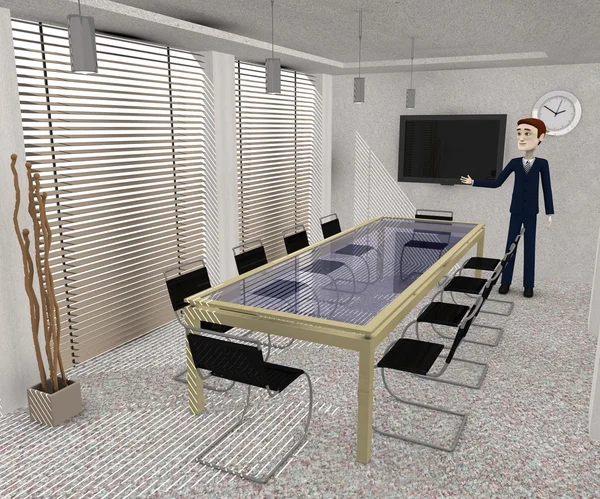 3d renderização de personagem de desenho animado na sala de conferências — Fotografia de Stock