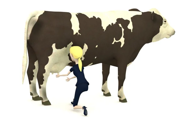 3D візуалізація мультиплікаційного персонажа з коровою — стокове фото