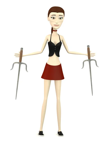 Rendering 3D del personaggio dei cartoni animati con pugnali — Foto Stock