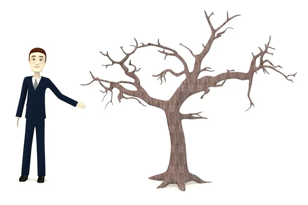 3d renderizado de personaje de dibujos animados con árbol muerto —  Fotos de Stock