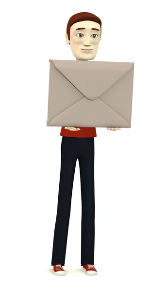 Renderização 3d de personagem de desenho animado com envelope — Fotografia de Stock