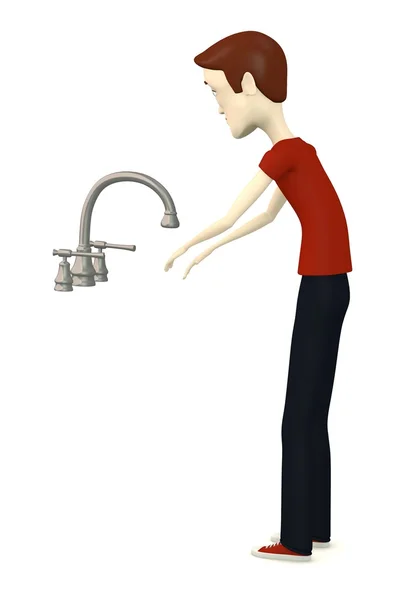 3d render of cartoon character with faucet — Stock Photo, Image