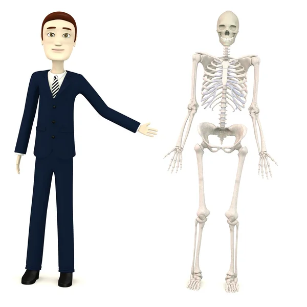 3D render van stripfiguur met vrouwelijke skelet — Stockfoto