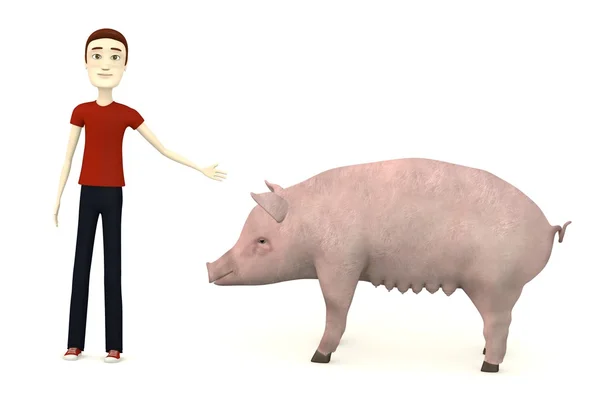 3d render of cartoon character with pig — Stock Photo, Image